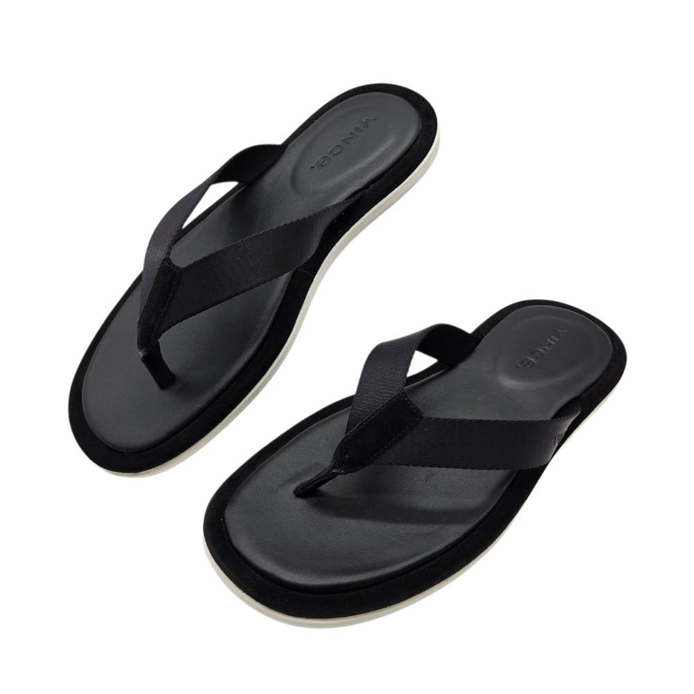 Vince Darwin Sandals Men's 8M Black White Leather Comfort Thong Flip Flop NEW